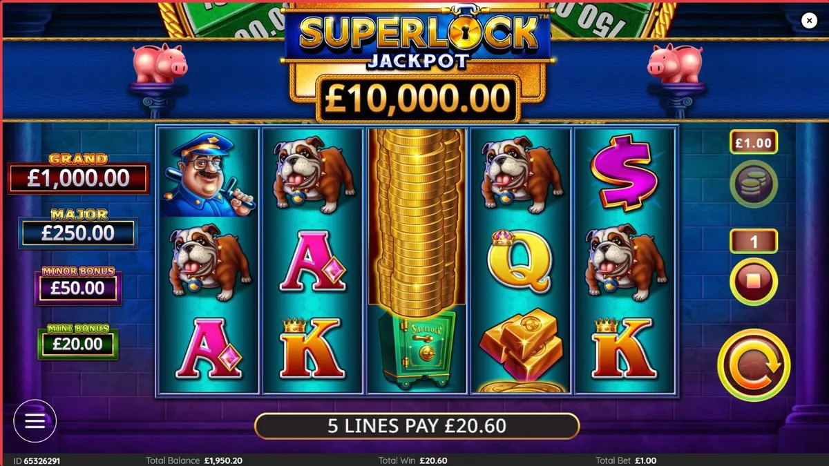 Tampilan visual mewah slot Piggy Bankin’ Super Lock dengan simbol emas dan brankas