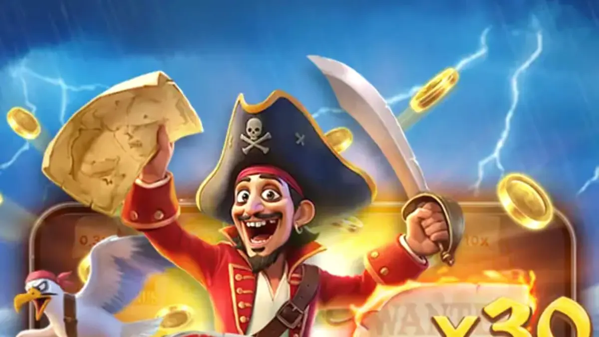Kapal bajak laut dengan meriam dalam permainan Pirate Fortune Tap